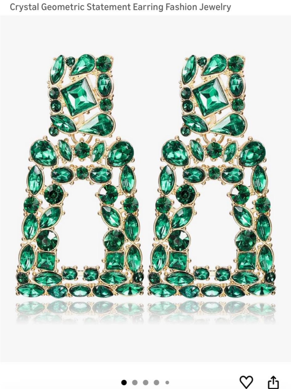Emerald Crystal Geometric Statement Earrings - Unbranded
